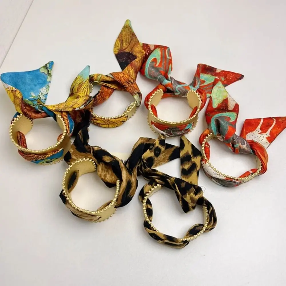 

Metal Wide Open Bangle Europe American Style Minority Design Cuff Bangles with Ribbon Alloy Jewelry Accessories