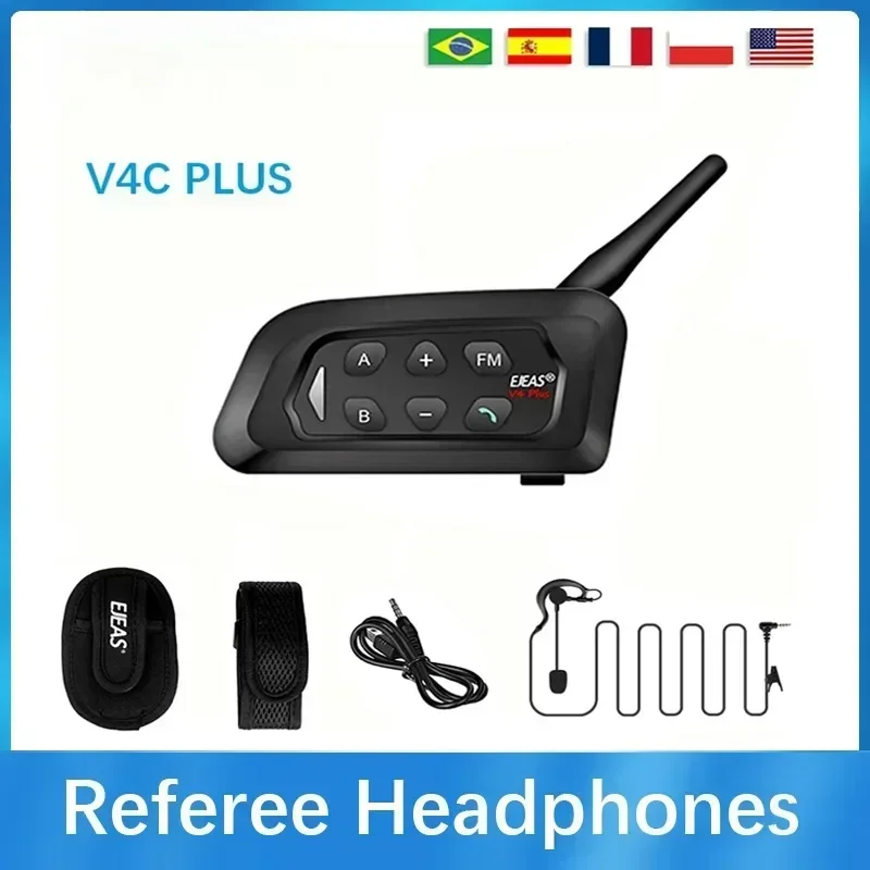 V4 Plus Bluetooth Intercom Earphones Football Referee Arbitration Intercom 4 Riders 1500m Motorcycle Waterproof Interphone