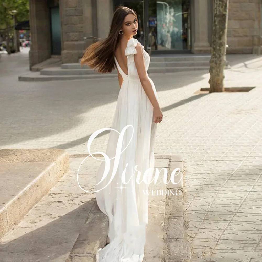 Sirene Chiffon aperto indietro abiti da sposa scollo a v elegante manica a trapezio con fiocco abiti da sposa per le donne 2024 Vestidos De Novia