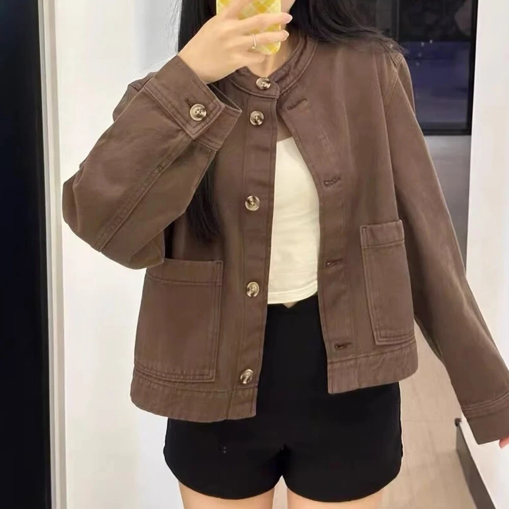 KONDALAChic Twill Weave Casual Club Women Outwears Single Breasted Fashion 2025 Autumn Streetwear Pockets Vintage Female Jacket