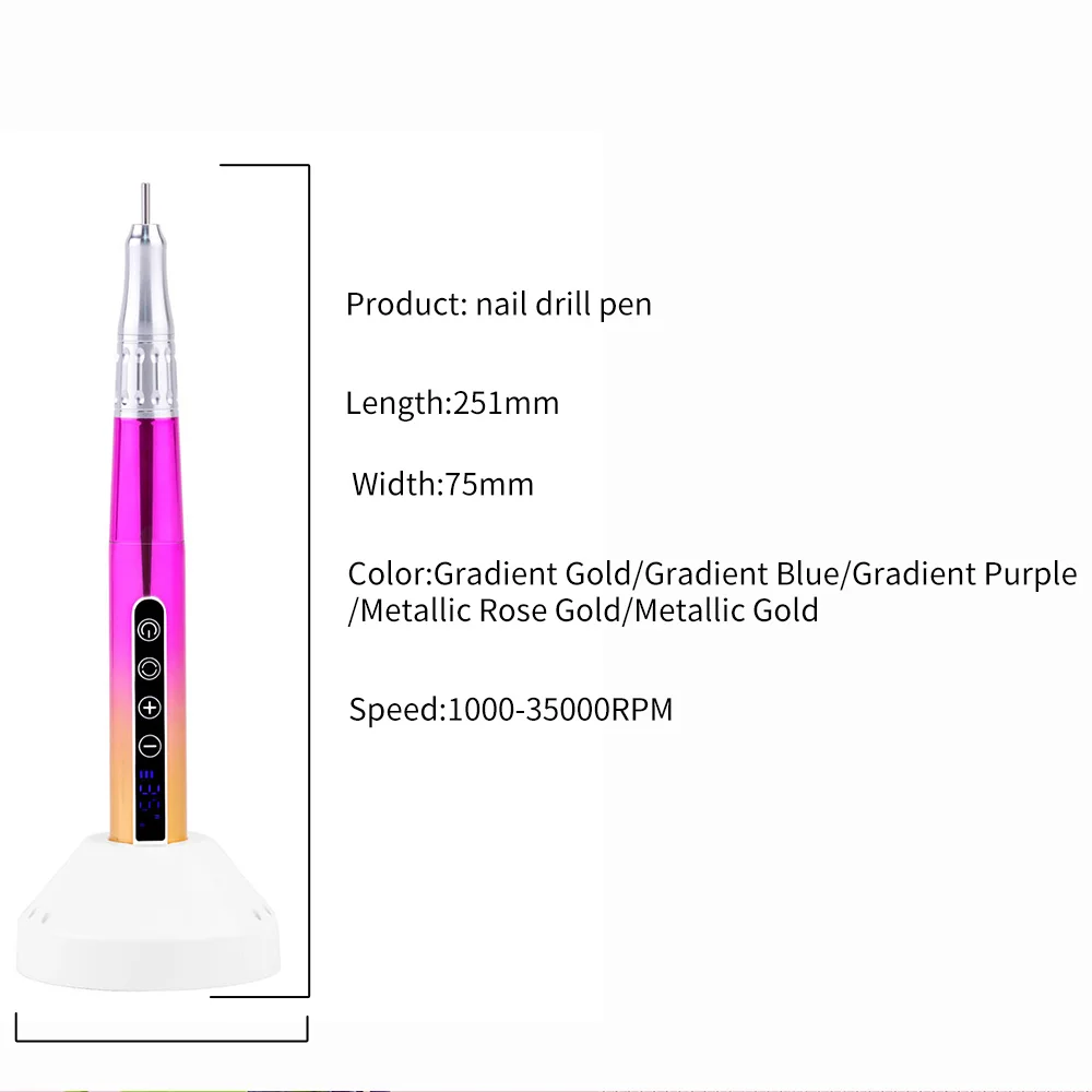 65w Portable Coreless Motor Cordless Nail Drill 35000RPM Electric Handle Pen Drill Pedicure Rechargeable Handpiece LCD Display