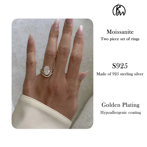 1.7ctElegant S925 실버 링 세트, 타원형 컷 모이사나이트 센터 스톤 및 악센트, 고급스럽고 다목적 스타일링에 적합