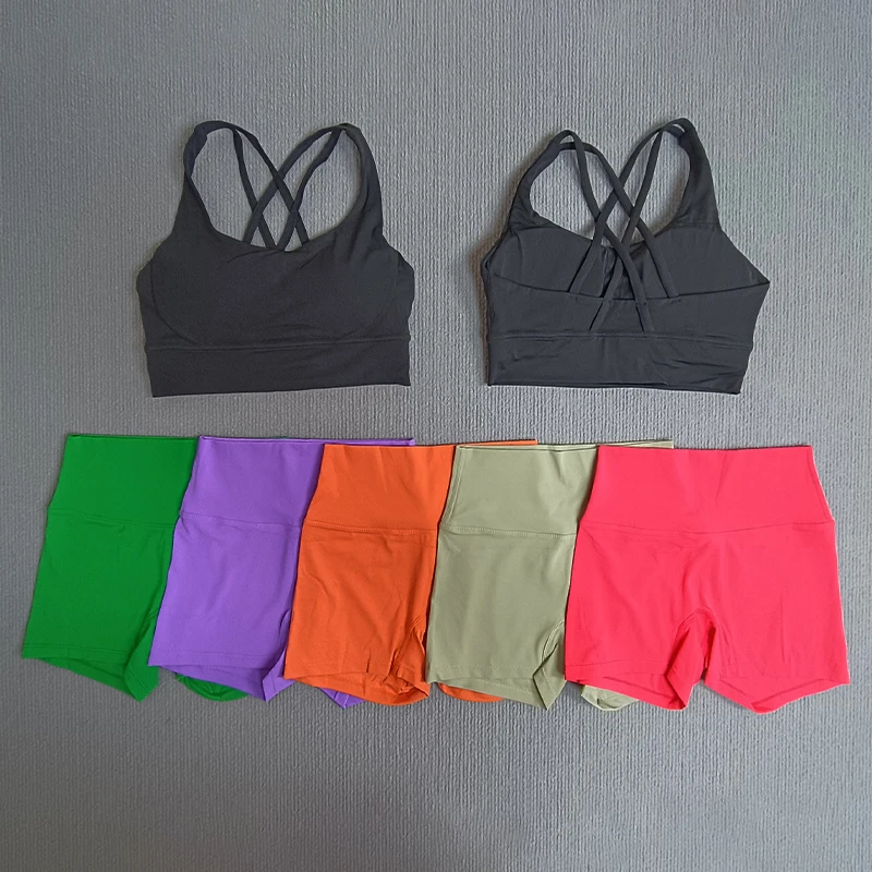 

Women's yoga two-piece set Multicolor Yoga Short Legging Black Yoga bra Jogging Suit Outdoor Running Cycling Gym Outdoor Running