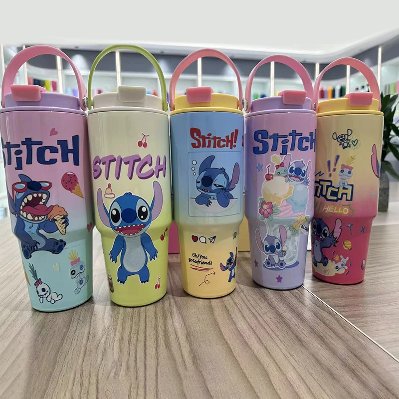 

Stitch 30oz Car Stainless Steel Water Handle Cup Stitch Series Anime Figures Cartoon-Printed Large Capacity Insulated Cup Gift