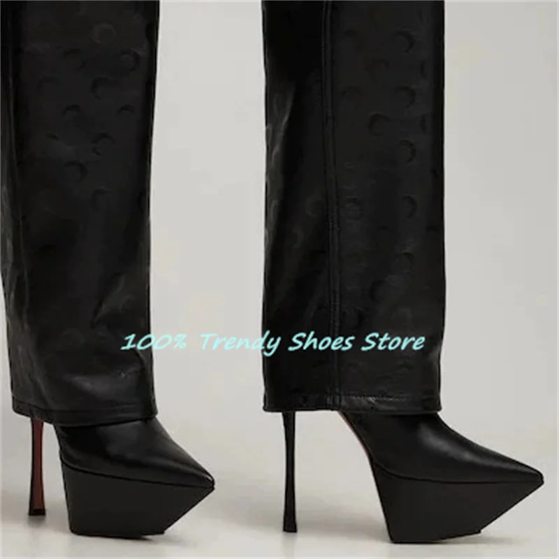 Botas elásticas de tacón alto con plataforma gruesa y punta estrecha para mujer, botines sexys de pasarela a media pantorrilla, vestido de fiesta para mujer