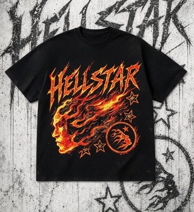 2026 new Best‑Seller‑Trending‑Hellstar‑Flame‑Portrait‑Graphic‑Oversized‑Short‑Sleeve‑T‑Shirt