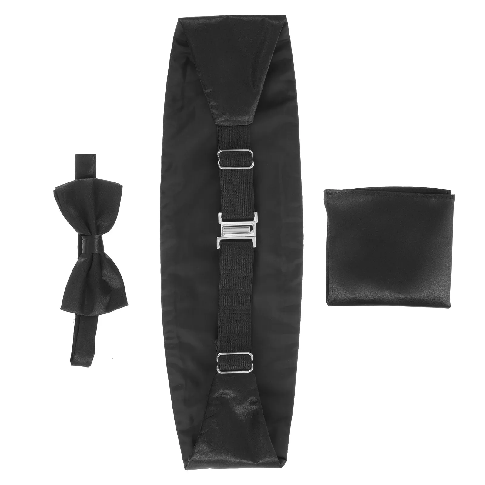 

3Pcs Men's Satin Waistband Bow Tie Cummerbund Pocket Hanky Handkerchief Machine Stitched Formal Evening Suit Men's Satin Bow Tie