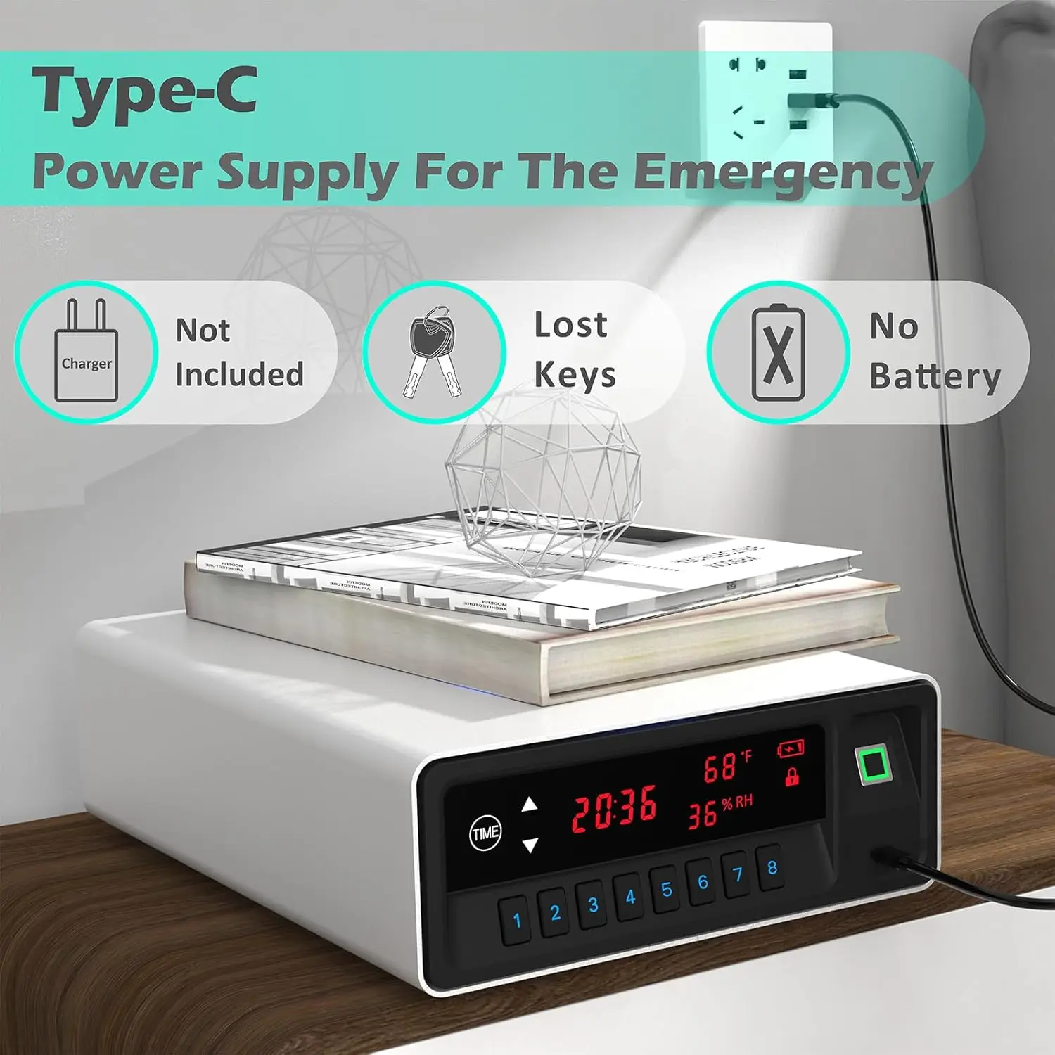 Smart Gun Safe with Security Cable - Biometric Pistol Safe for 2 Handgun 3 Ways Quick Access with Fingerprint/Keypad/Key, for Ni