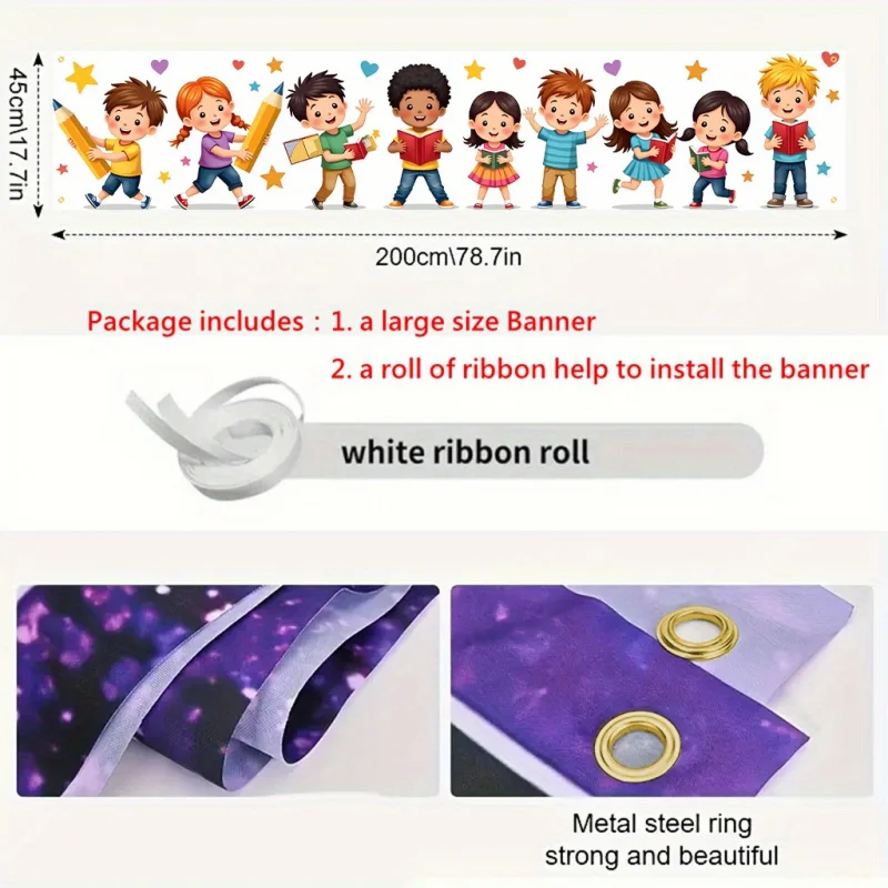 VIKAMA Back to School Yard Banner 2D Flat Kids Pencil Book Print Outdoor Garden Fence Hanging Backdrop School Party Decoration view 6