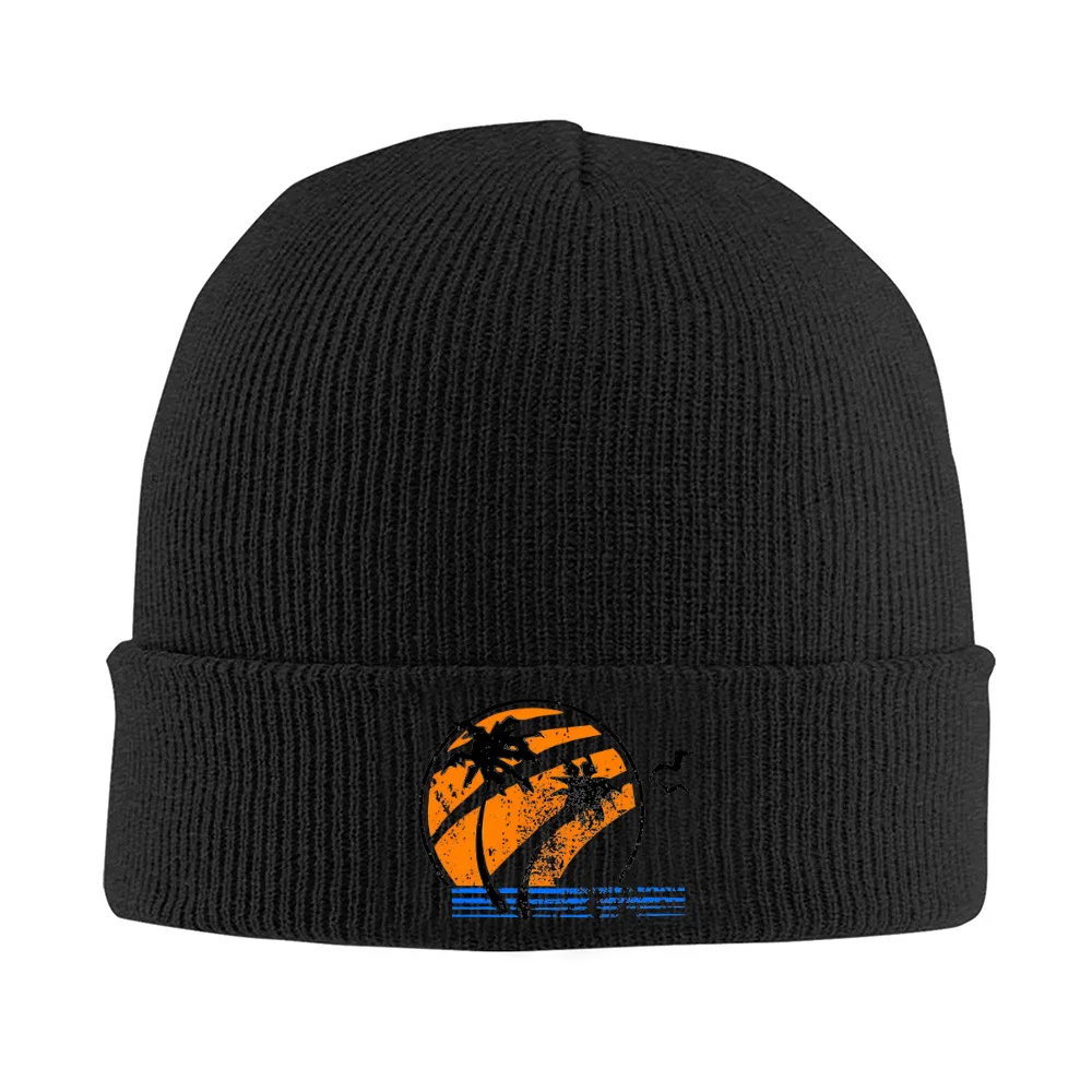 Palm trees orange sunset black ocean Men Women Unisex Knitted Hat Beanie Pullover Cap Winter Thermal Warm Christmas Outdoor Cycl