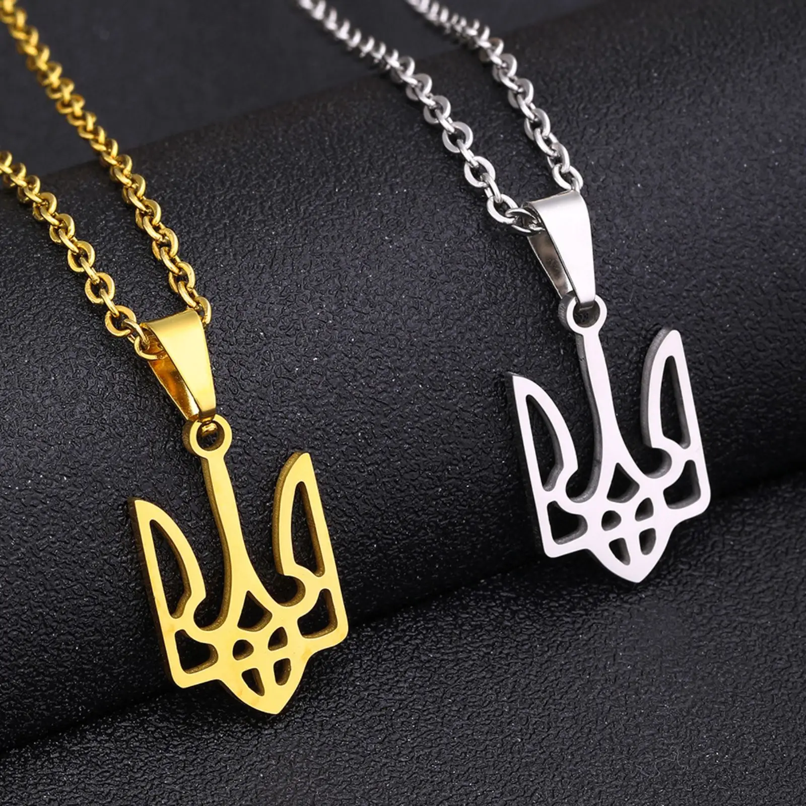 Ukraine Tryzub Dreizack-Anhänger-Halskette aus Edelstahl, Ukrainisches Nationalemblem-Symbol, Schmuckgeschenk für Männer und Frauen – Detail 5