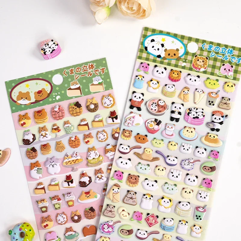 4 pcs/lot Cute Bears Dessert Food 3D Puffy Stickers Adhesive Sticker DIY Diary Stationery Sticker Gift School Office Supplies