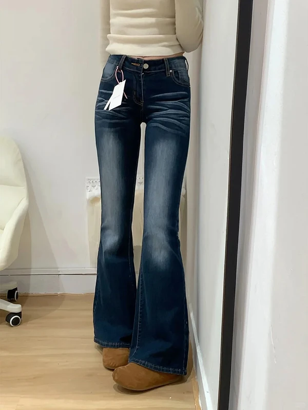 Damskie jeansy bootcut Thiened Fce z podszewką, zimowe, wyszczuplające, ciepłe, z niskim stanem, w stylu vintage, eleganckie spodnie bootcut.