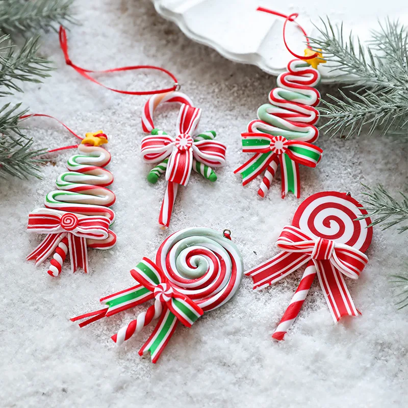 5PCS Christmas Tree Candy Cane Ornaments - Peppermint Candy Hanging Decor for Wreaths and Parties (Red and White Basic Style)