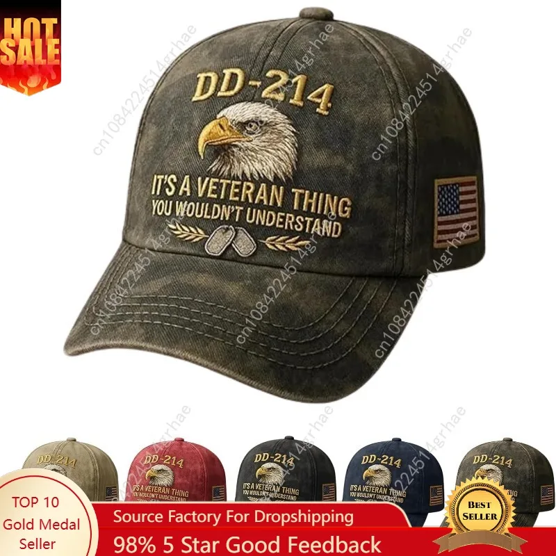DD-214 Army Veteran Hat, Vintage Adjustable Embroidered Eagle Patriotic Baseball Cap, Veteran Day Gifts for Retired Soldiers