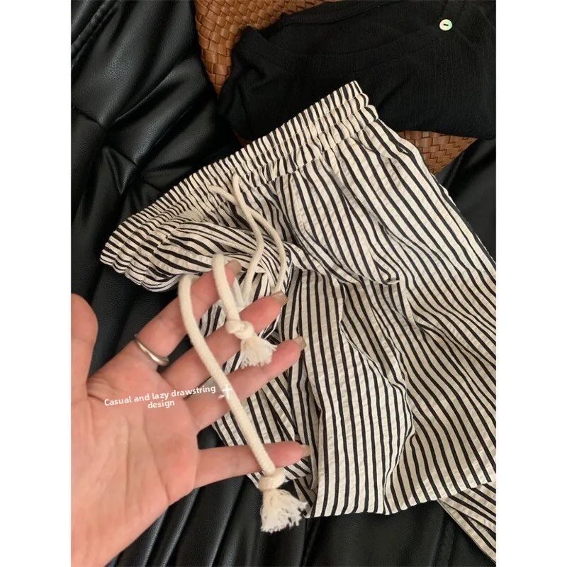 Trendy Striped Wide Leg Pants Women's Slim Fit High Waist Drapey Straight Loose Casual Summer Trousers Comfortable Long Pants