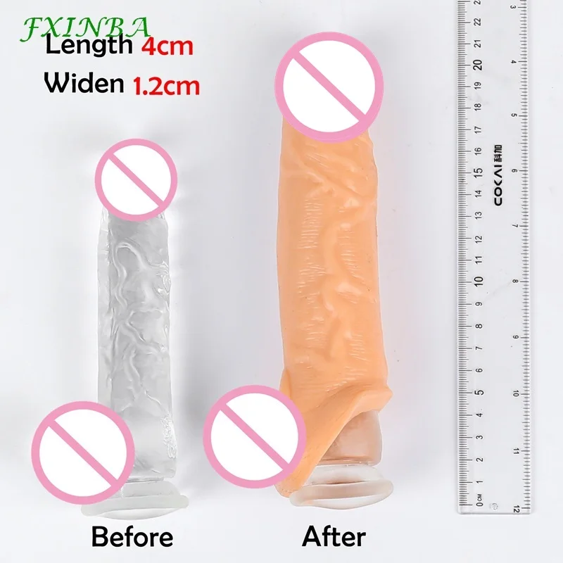 FXINBA 14-27cm realistyczny nakładka na penisa Extender Cock Sleeve Dick powiększenie opóźnienie wytrysku prezerwatywa wielokrotnego użytku mężczyźni zabawki erotyczne