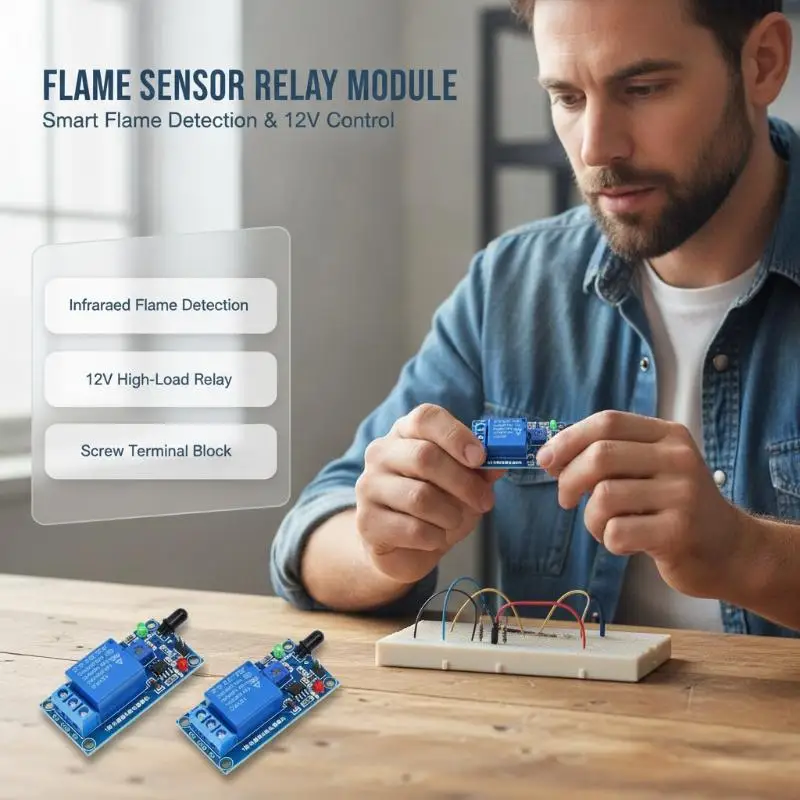IR Infrared Flame Detection Sensor Module 1 Channel 5V 12V Fire Alarm Relay for Home Fire Precaution System