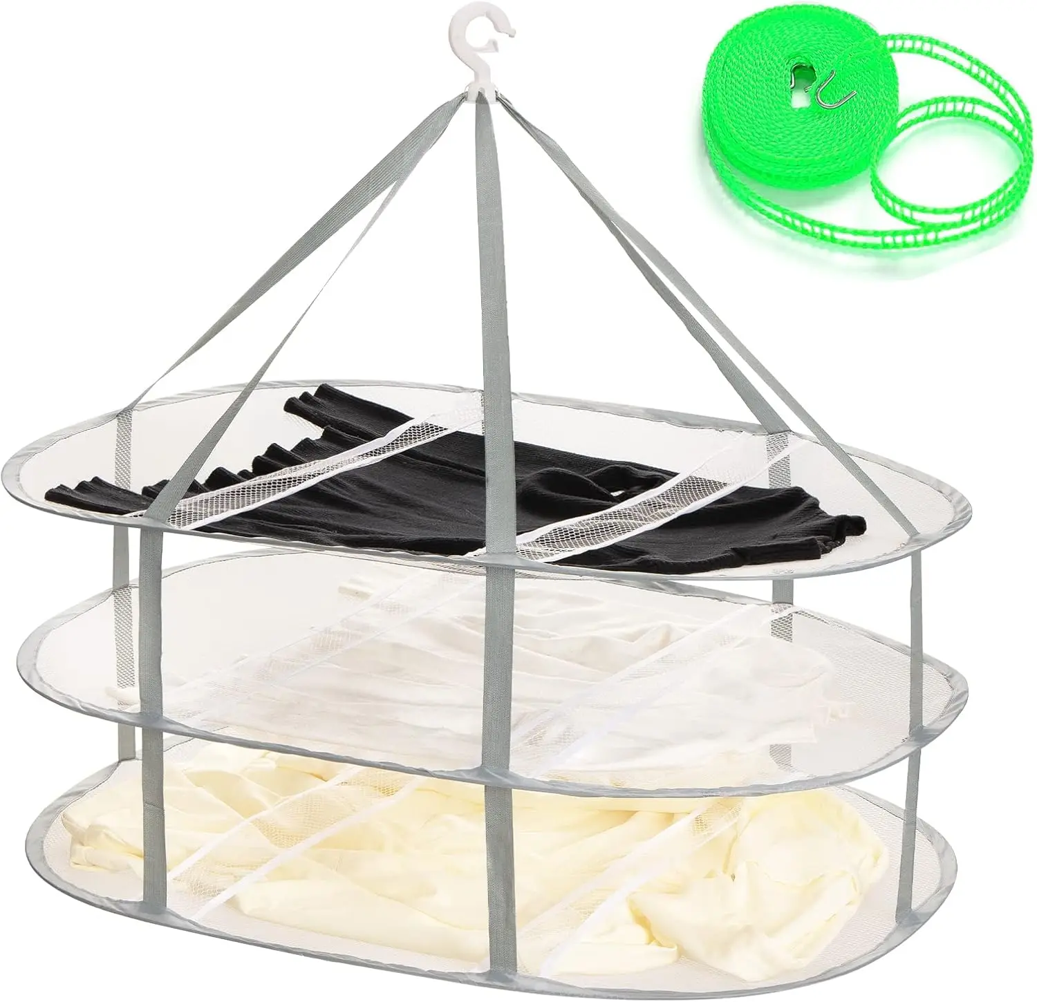 3-Tier Folding Mesh Clothes Drying Rack, Large Laundry Dryer for Sweaters, Lay Flat Hanger, XL