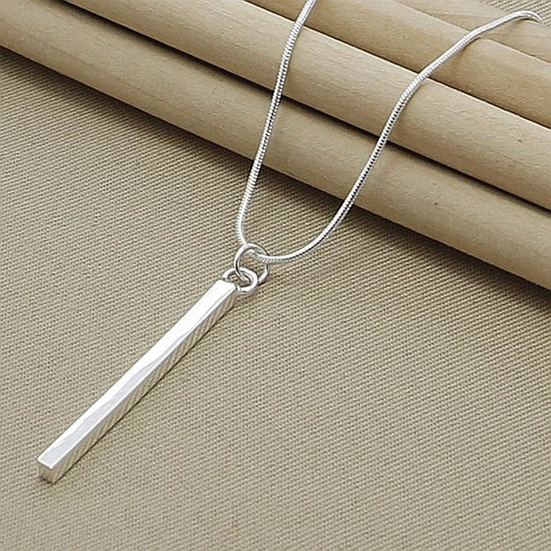 Hot Selling 925 Sterling Silver Necklace For Women Wedding Engagement Party Gifts Square Pillar Pendant Necklace Fashion Jewelry