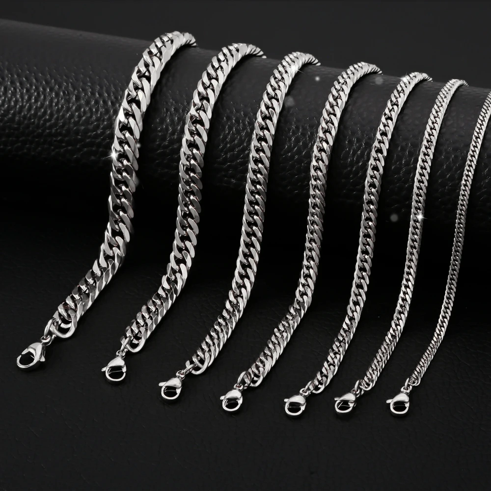 HONGTONG Chunky Miami Curb Chain Bracelet for Men Stainless Steel Cuban Link Chain Wristband Classic Punk Heavy Male Jewelry