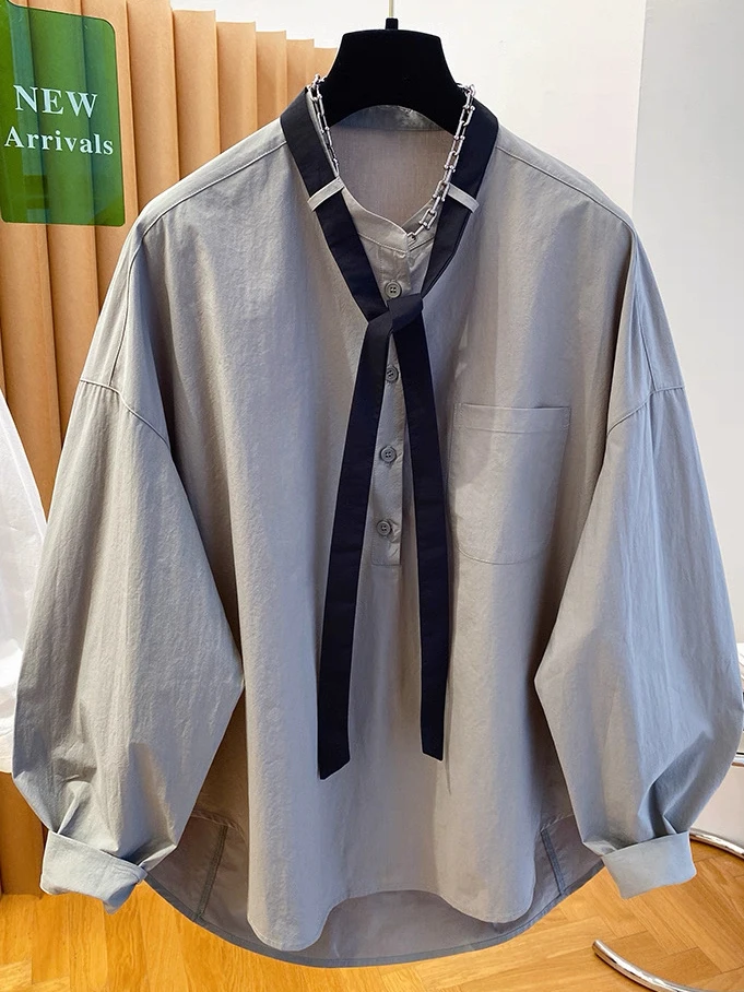 

plus Size Women's Knot Belted Casual Thin Shirt Spring Summer Loose Fit Sun Protection Lantern Sleeve round Neck Shirt