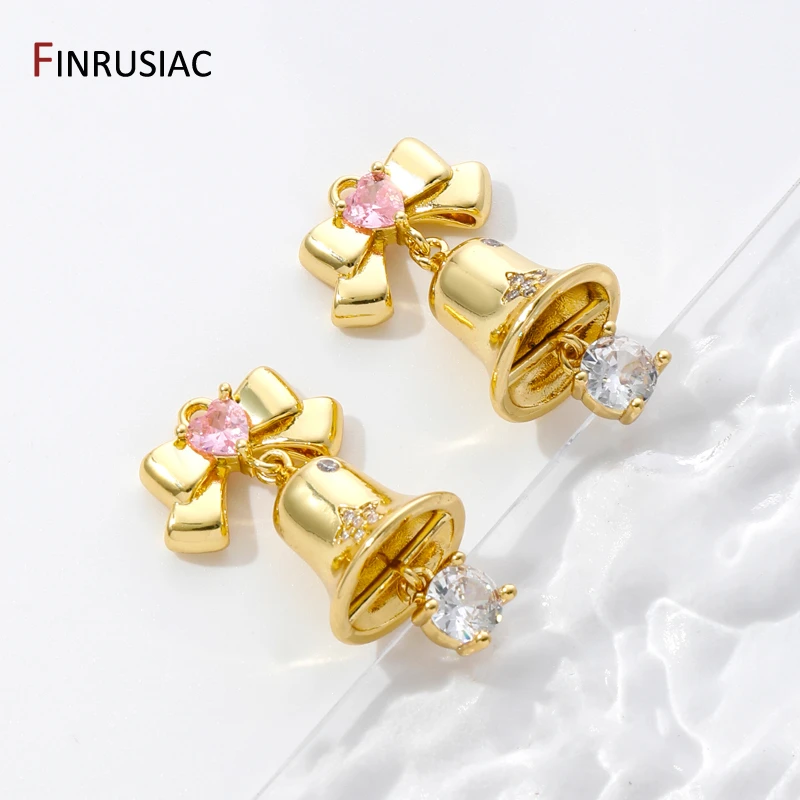 18K Gold Brass Inlaid Zircon Christmas Charms Bell Gingerbread Man Pendants For DIY Jewelry Making Crafts Accessories