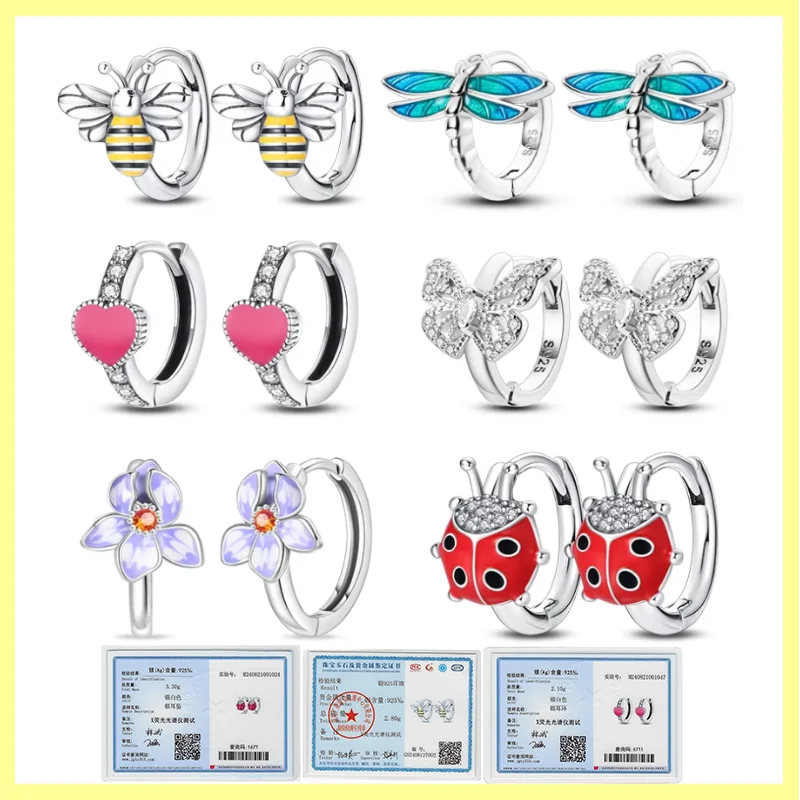 

925 Silver Butterfly Dragonfly Flowers Color Original Romantic Sweet Earrings Fit for Party Delicate Women Spring Gift Jewelry