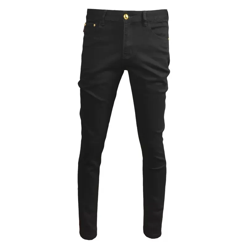 Pantalones vaqueros negros para hombre, ropa de calle ajustada y recta, estilo coreano, elásticos, a la moda, CP2032