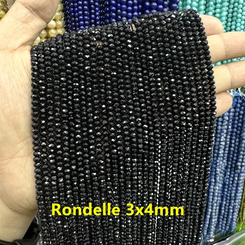 Natural Faceted Black Spinel 100% Shiny Bright Quality Loose Round Beads 2/3/4/6MM 15Inch For Jewelry Making Bracelet Necklace