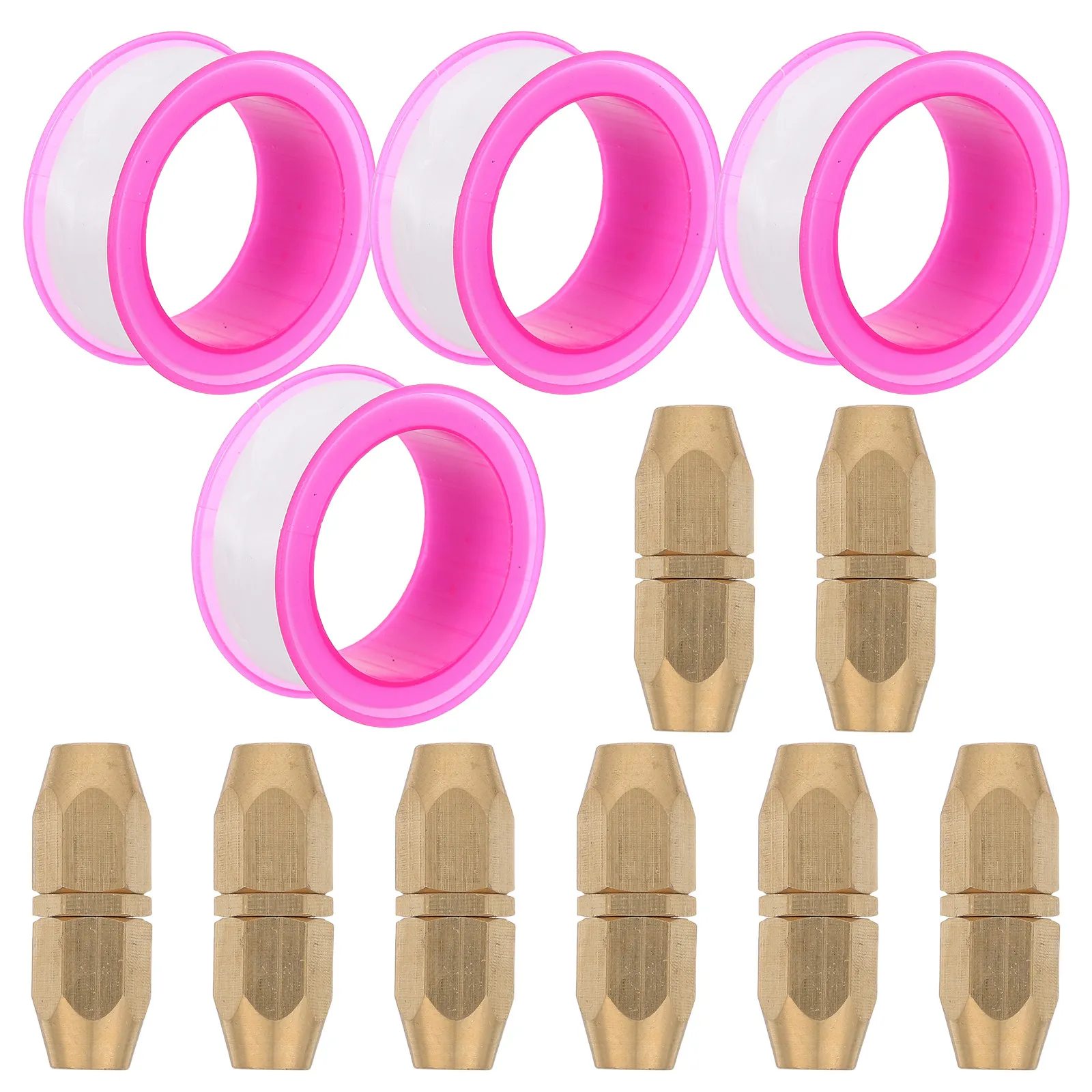 1Set Air Hose Repair Kit Solid Brass 14 Hose Fittings Leakproof Reusable Ptfe Tape for PVC PU Tube 1/4 Brass Fittings