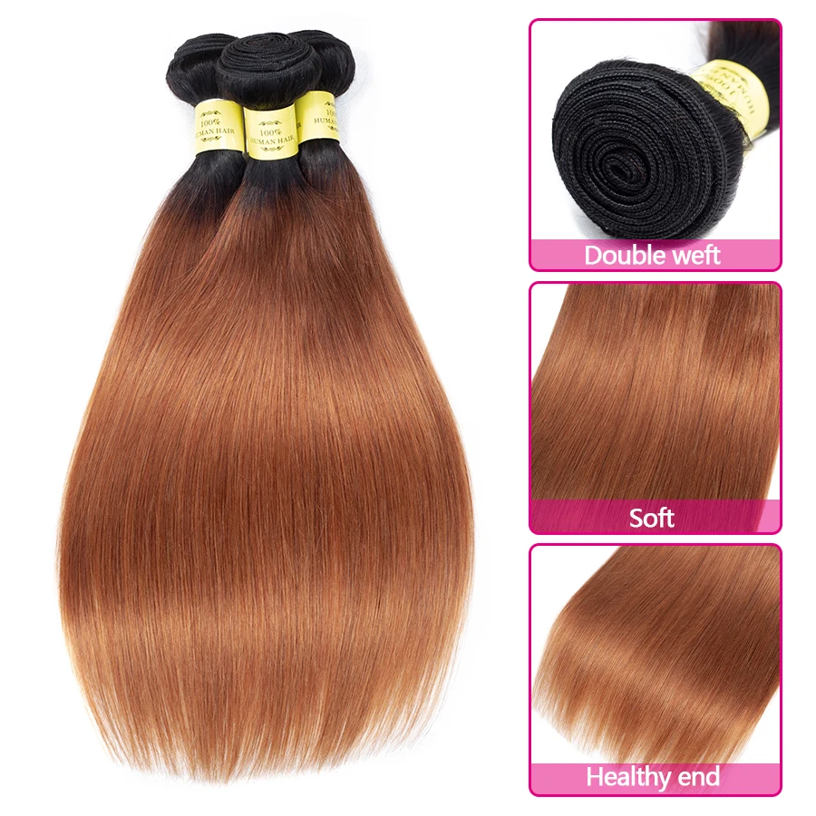 1B/30 Ombre Human Hair Bundles 26 Inch Bundles Straight Human Hair Bundles Brazilian Hair Extensions Colored Bundles Human Hair