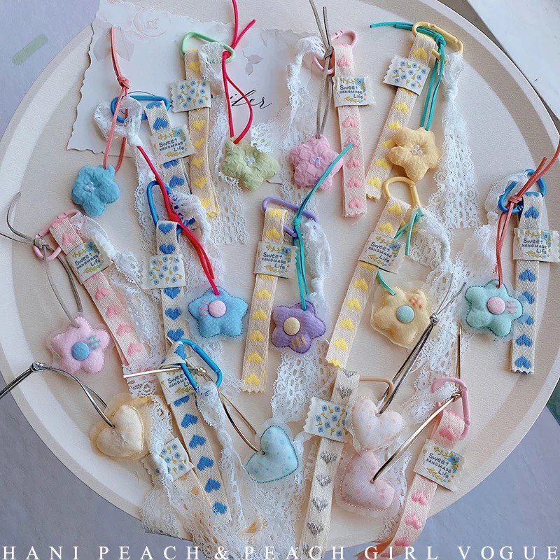 

Sweet France Lace Heart Floral Keychain Organizer for Girl Ita Bag Cute Lace Bow Ribbon Phone Charm Kawaii Key Holder Gifts