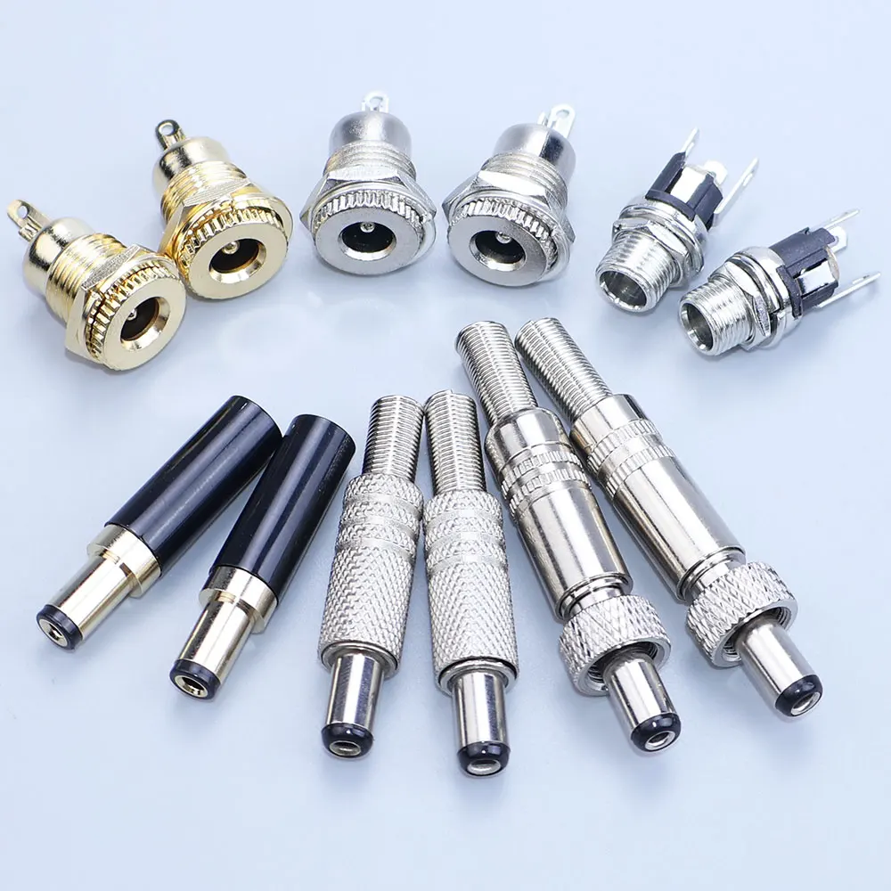 YanXi Gold Plated DC Jack 5.5X2.1mm / 5.5 X 2.5mm DC Power Plug DIY Soldering Socket Metal Connector Adapter With Thread Lock