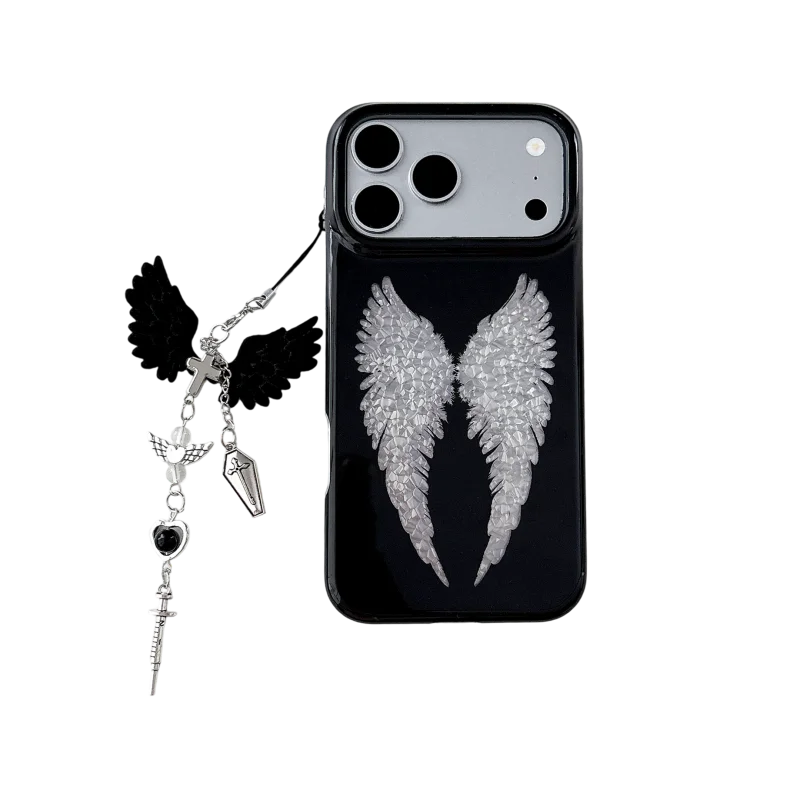    Luxuriöse Laser-Cute-Cartoon-Engelsflügel Baby Schwarze Handyhülle für iPhone 15 16 17Pro Max Y2k Engelsflügel-Anhänger ﻿ ﻿ ﻿ ﻿ ﻿ ﻿ ﻿ ﻿ ﻿ ﻿ ﻿ ﻿ ﻿ ﻿ ﻿ ﻿