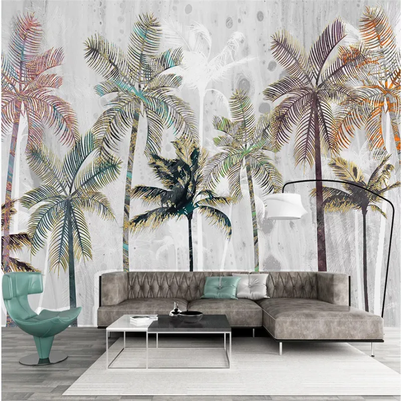 Custom Wall Paper 3D Hand Painted Tropical Plant Coconut Trees Landscape Mural Wallpapers for Living Room TV Background Walls 3D