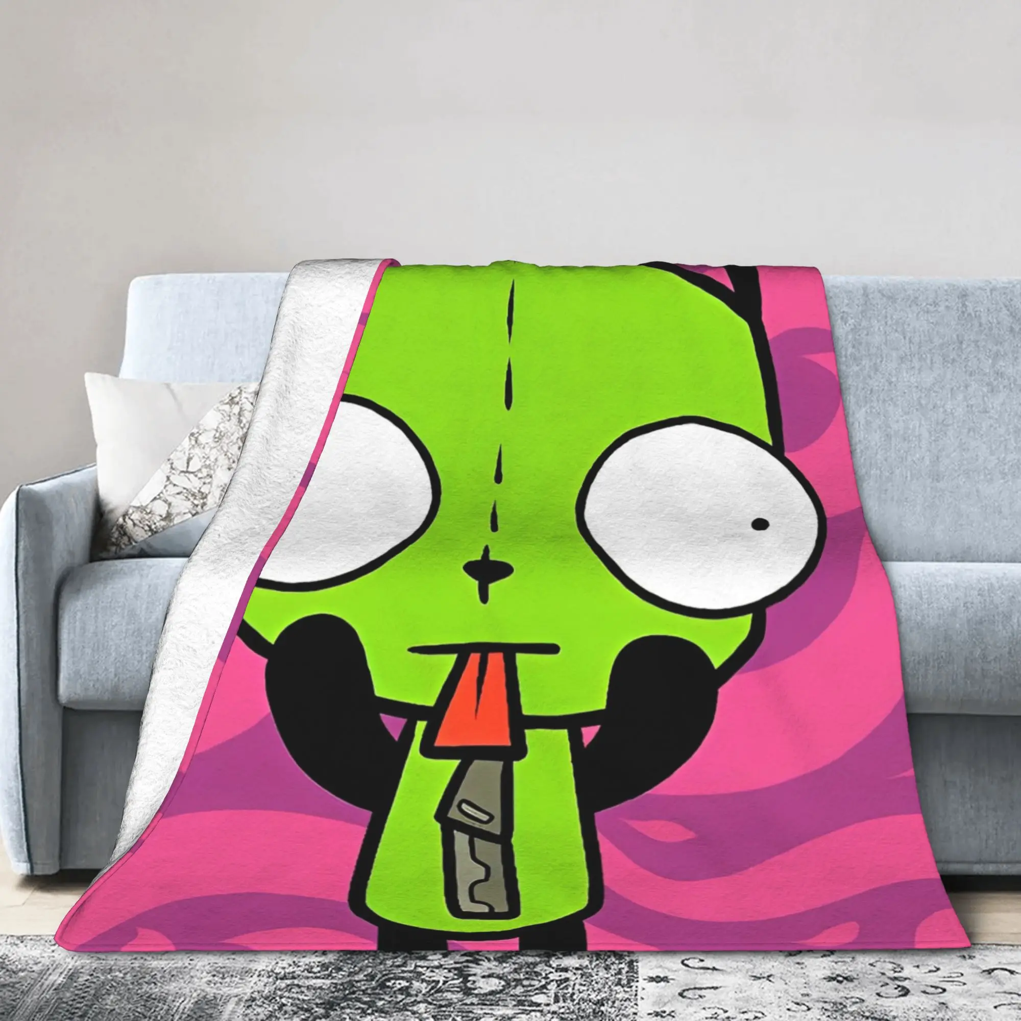 Invaders Zim Cartoon Blankets Coral Fleece Plush Summer  Multi-function Lightweight Throw Blankets for Home Office Bedspread