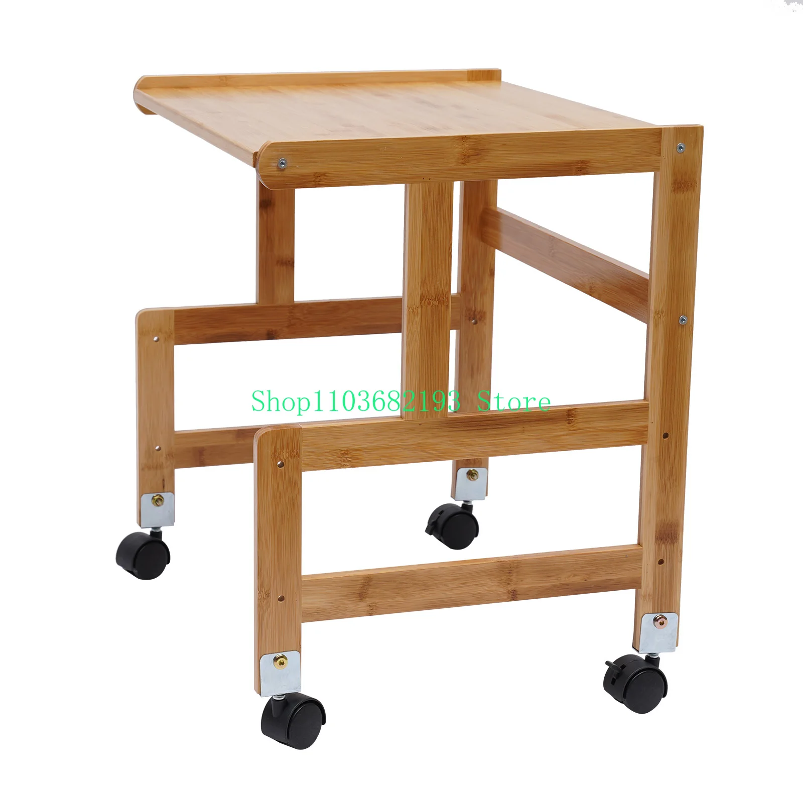 Mobile Printer Stand Holder with Storage Shelf , Rolling Cart with Wheels, Bamboo Rack for Home and Office