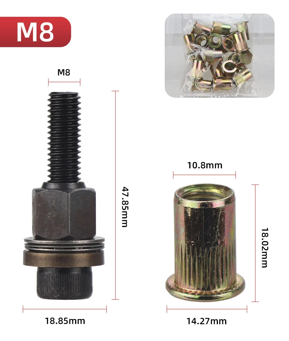 M3 M4 M5 M6 M8 M10 M12 Hand Rivet Nut Head Set Round Nut Tool Manual Riveter Rivnut Tool Accessory