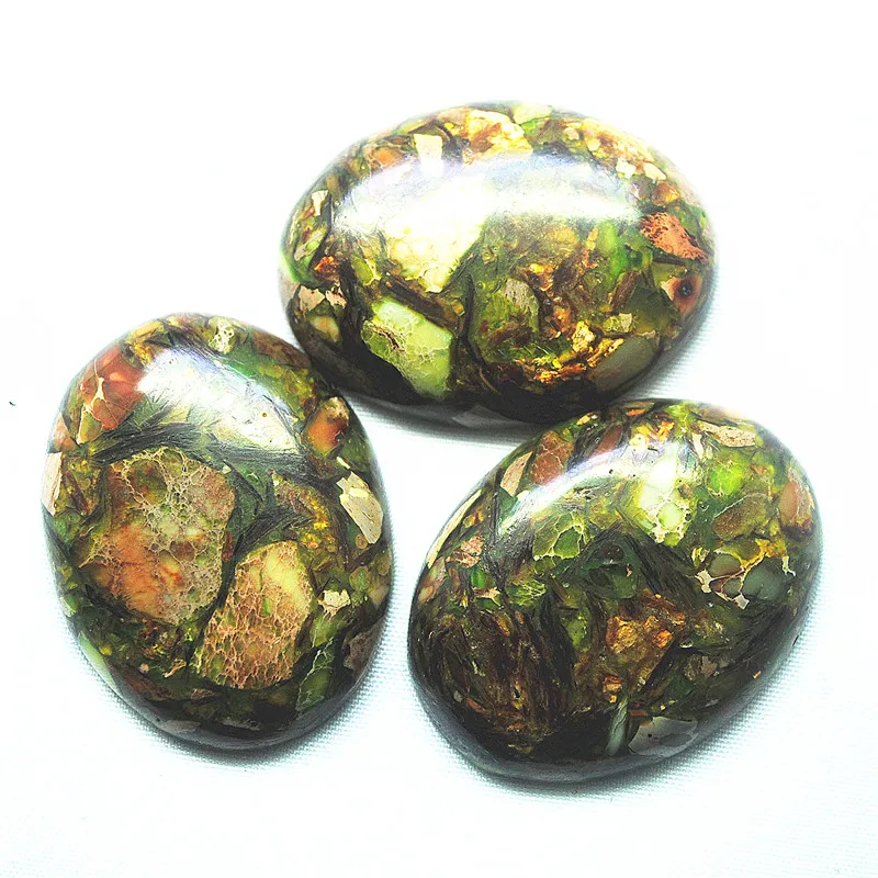 3PCS 30X40MM NEW IMPERIAL JASPER CABOCHONS OVAL SHAPE LOOSE BEADS CABS WITH GOLDEN PLATED UNIQUE ITEMS FOR YOUR JEWELRY DESIGNS