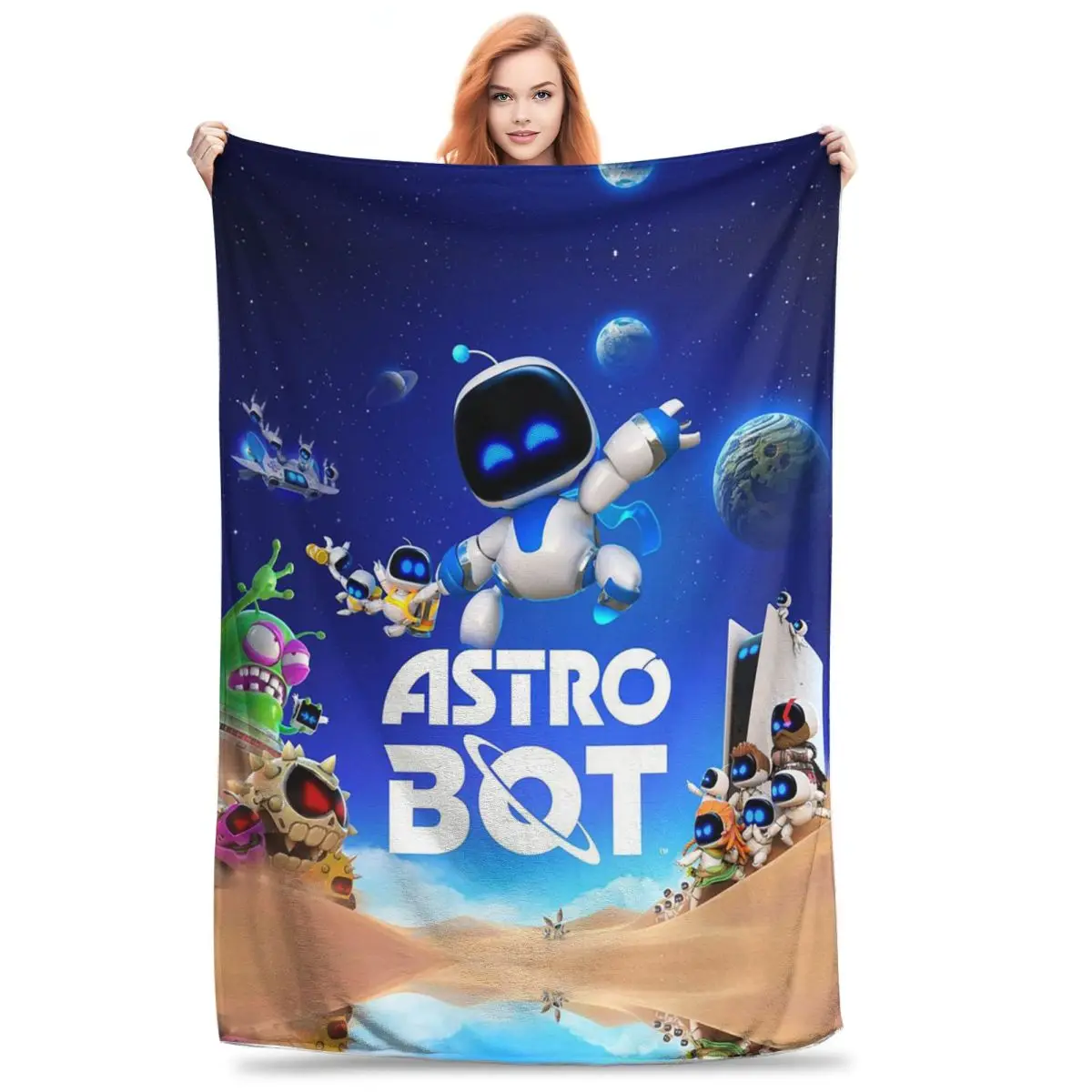 Astro Bot Blanket Super Soft Cozy Throw Blankets for Couch Cartoon Logo Print Multi-size Plush Thin Quilt