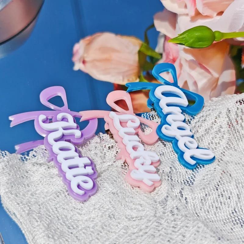 Personalized Custom Name Bow Hair Clips Acrylic Letter Barrettes Sweet Y2K Hairpins For Women Girls Cute Daily Hair Accessories
