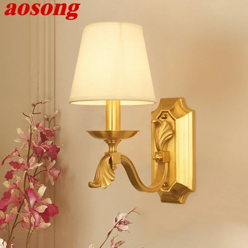 

AOSONG American Brass Wall Lamp Lluxurious Room Bedroom Bedside Lamp Retro Hotel Corridor Hallway Wall Lamp