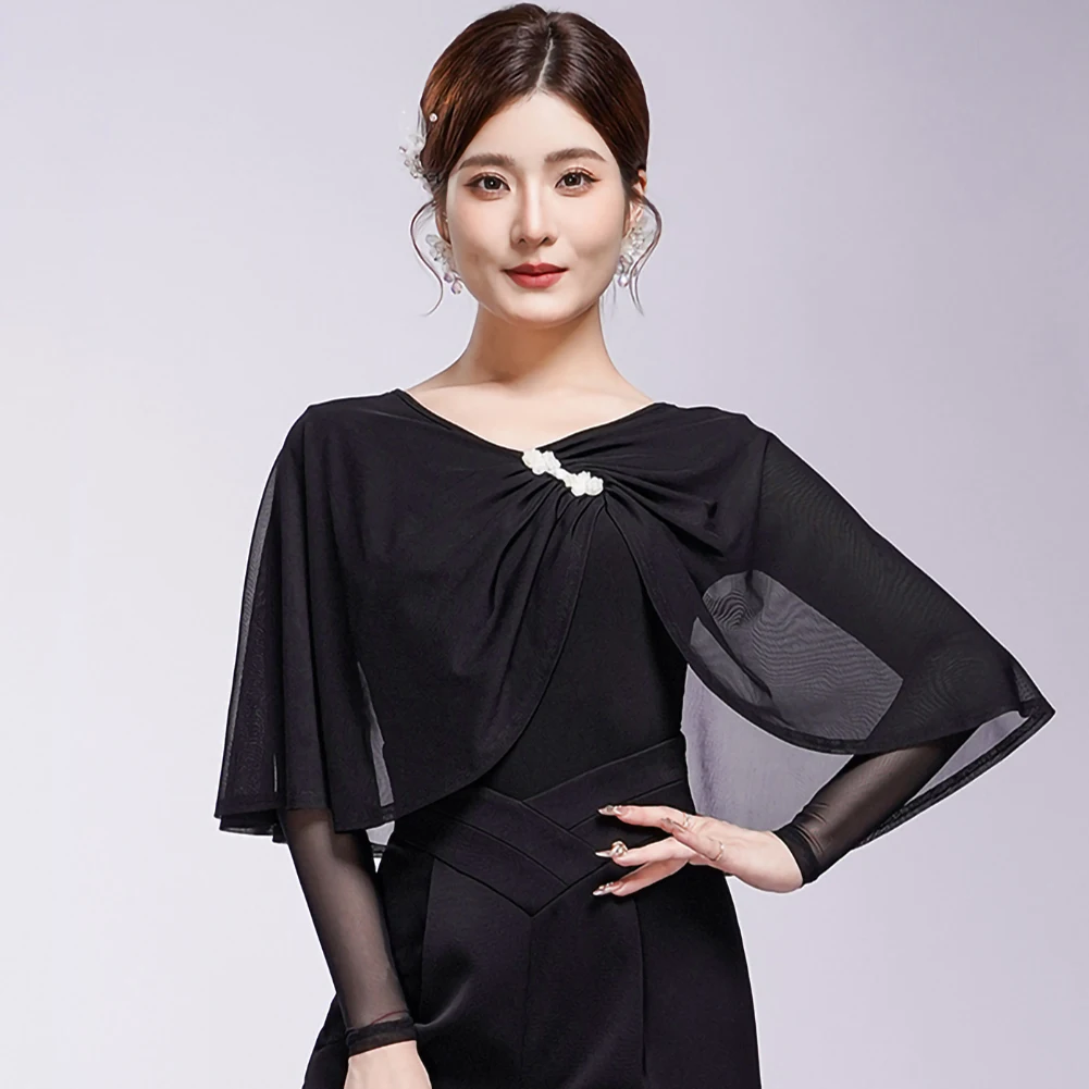 Waltz Coat Women's Cinnabar New Style Black Elegant Blue V-neck Ballroom Dance Elegant Long-sleeved Waltz Practice Top