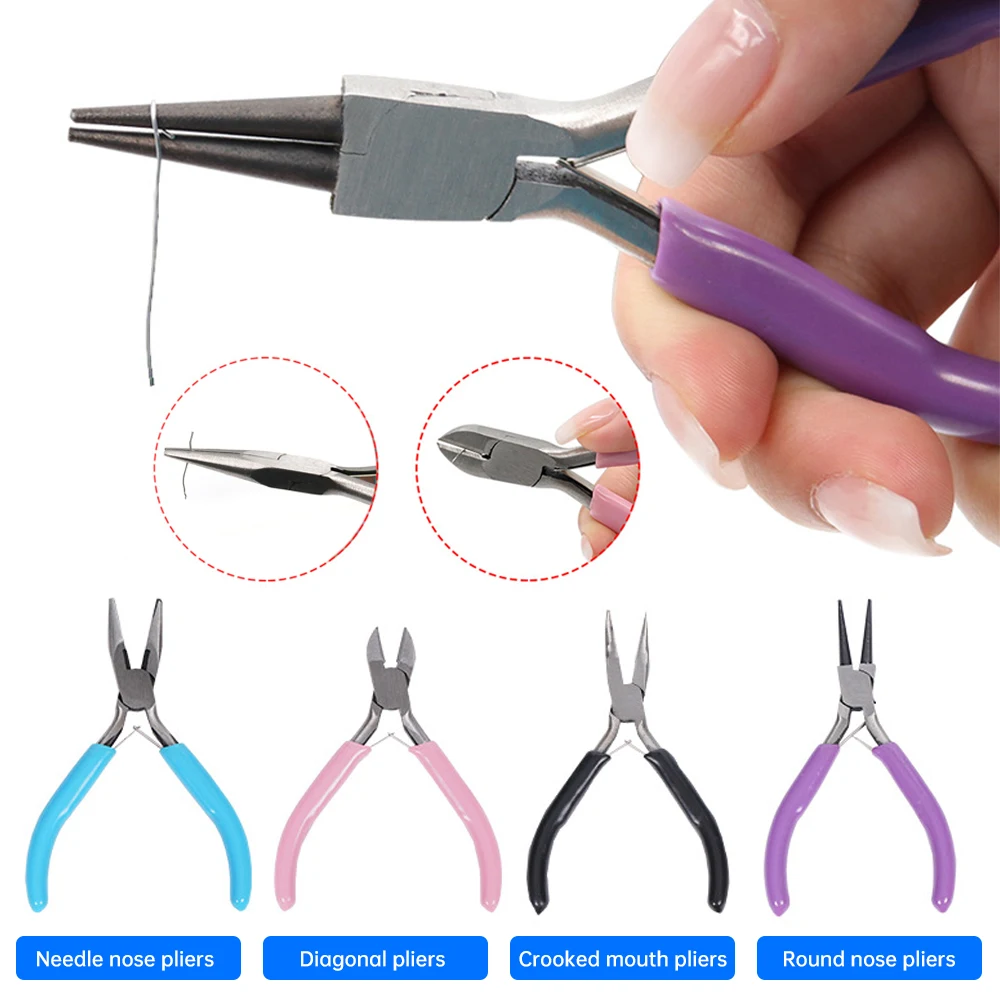 Jewelry Making Pliers Set - Curved Nose, Diagonal Nose, Round Nose & Needle Nose - Perfect for Jewelry Repair, Wire Wrapping