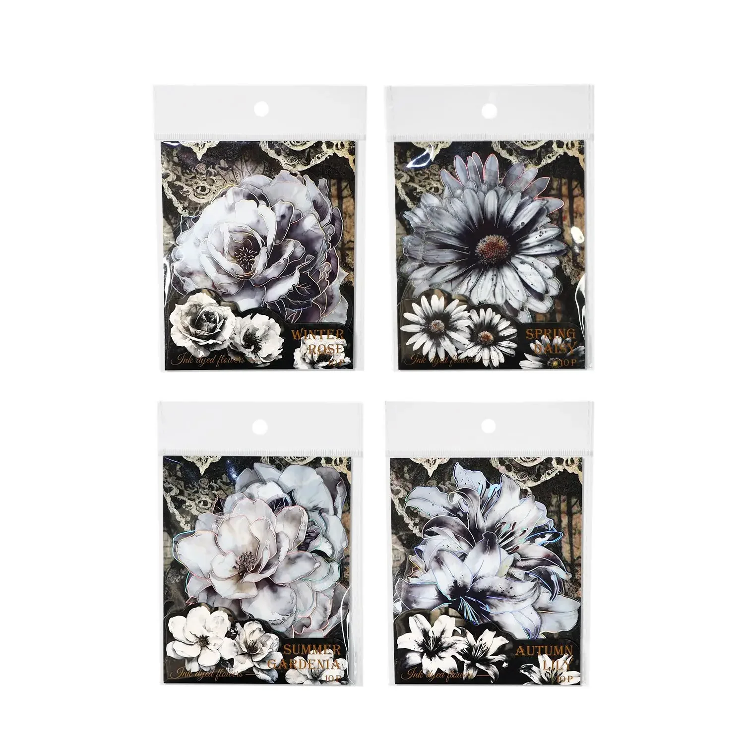 Journamm 10pcs/pack Ink Dyed Flowers PET Stickers DIY Scrapbooking Art Collage Stationery Decor Junk Journal Aesthetics Stickers