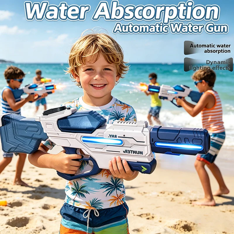 Electric Water Gun with Light Full Automatic Water Blaster Large Capacity Soaker Continous Shoot Kids Water Play Outdoor Toy