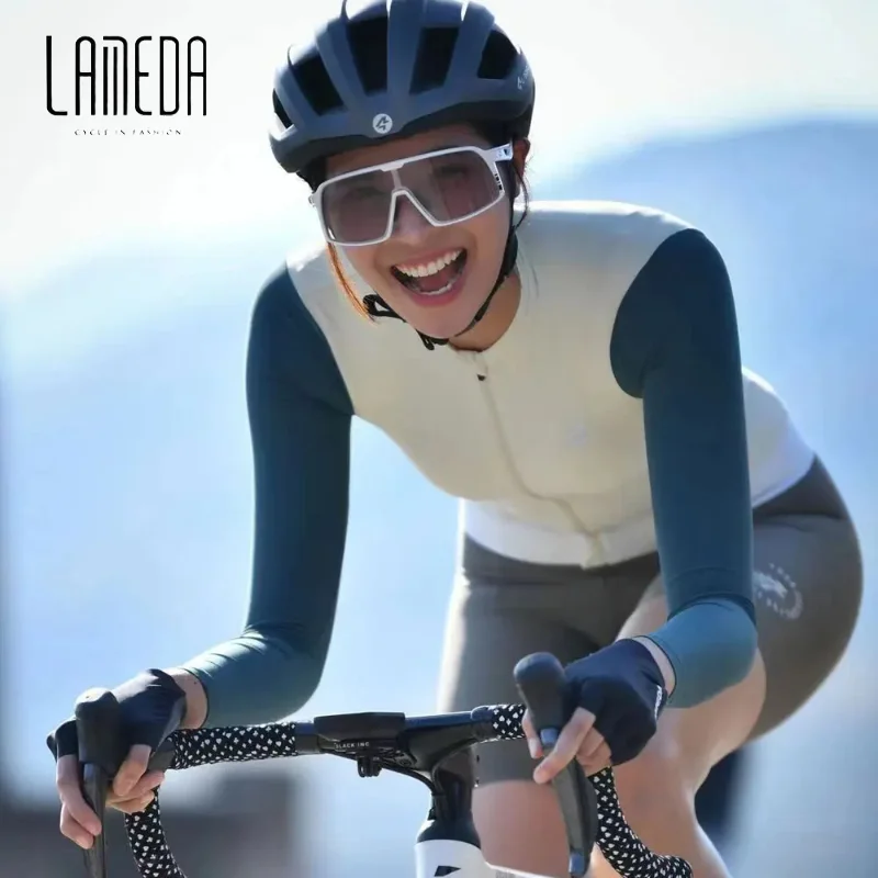 

Lameda Women Cycling Shirt Contrast Color Stitching Cycling Jersey Antislip Long Sleeve Breathable Bicycle Clothing New