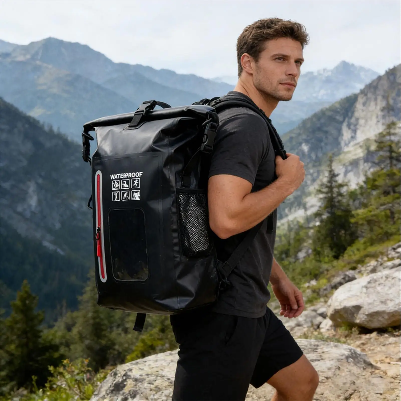 Wasserdichter Trockensack-Rucksack mit großem Fassungsvermögen, Roll-Top, leichter, wasserdichter PVC-Tagesrucksack für Männer und Frauen, zum Rafting und Kajakfahren – Detail 4