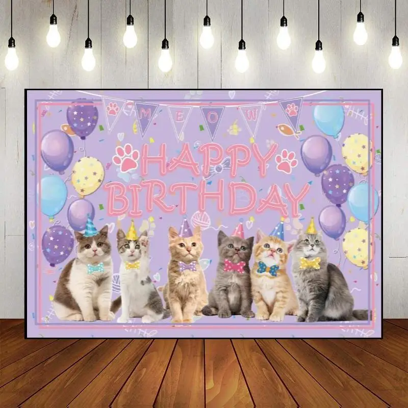 

Photography Backdrop Party Wall Pet Paw Custom Cat Theme Kitten Decoration Background Happy Birthday Owner Photo Banner Newborn